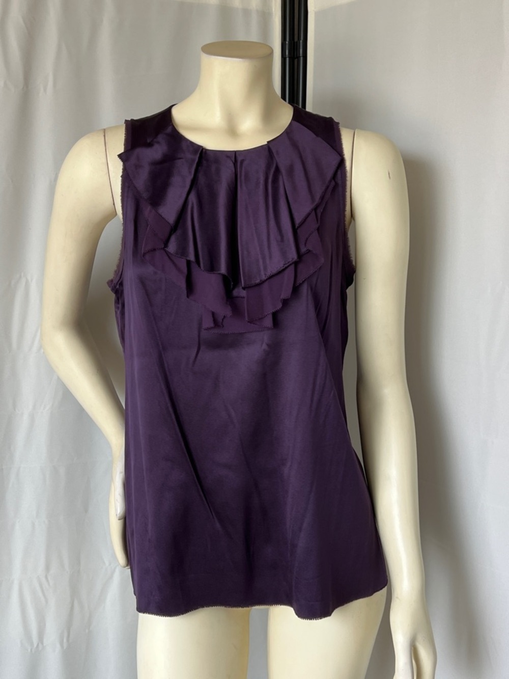 NWT Vince Silk Sleeveless Ruffle Front Camisole - Deep Purple
